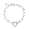 Simona Sterling Silver Or Gold Plated Over Sterling Silver Cz Heart Paperclip Bracelet In Silver