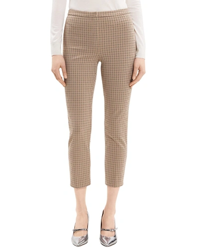 Theory Women's Houndstooth Slim Cropped Trousers In Brown