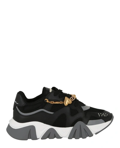 Versace Squalo Logo Jewel Detail Lace Up Sneakers In Black