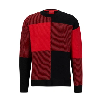 Hugo Relaxed-fit Sweater With Jacquard-woven Vichy Check In Black