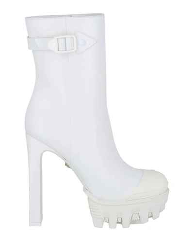 Versace Delphi Leather Ankle Boots In White