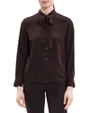 Theory Silk Tie Neck Blouse In Brown
