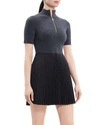 Theory Short-sleeve Pleated Knit Combo Mini Dress In Grey