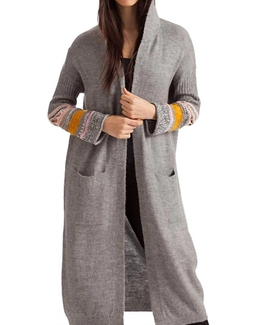 French Kyss Natalia Long Cardigan With Hood In Gray Multi In Grey