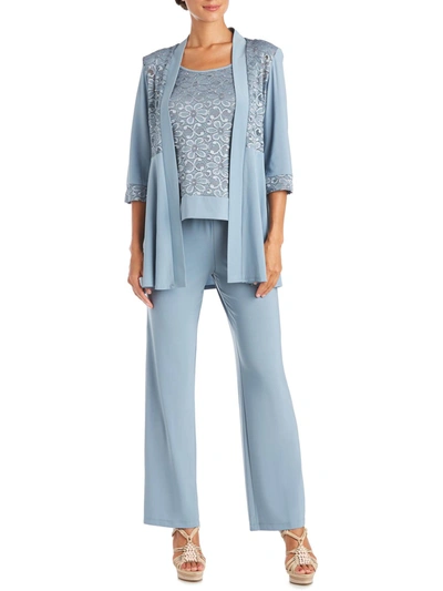 R & M Richards Womens Lace Sequined Pant Suit In Grey