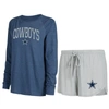 Concepts Sport Women's  Gray, Navy Dallas Cowboys Raglan Long Sleeve T-shirt And Shorts Lounge Set In Gray