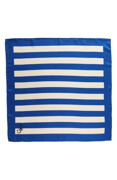 Jw Anderson Silk Scarf With Stripes In Blue/ White