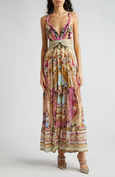 Camilla Call Of The Canal Silk Chiffon Maxi Dress In Beige/
