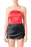 Endless Rose Satin Strapless Curved Top In Red In Red