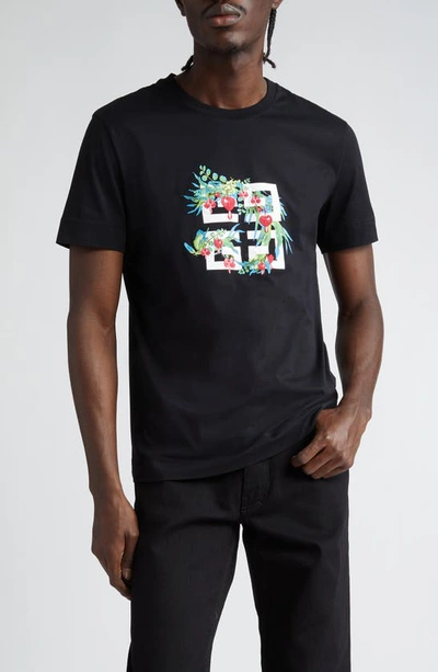 GIVENCHY GIVENCHY SLIM FIT FLORAL 4G LOGO COTTON GRAPHIC T-SHIRT