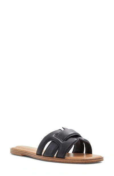 Aldo Elenaa Padded Flat Sandals In Black Leather