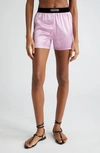 Tom Ford Logo-waistband Satin Shorts In Primrose Lilac