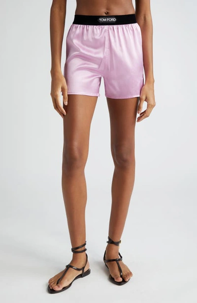 Tom Ford Logo-waistband Satin Shorts In Pink