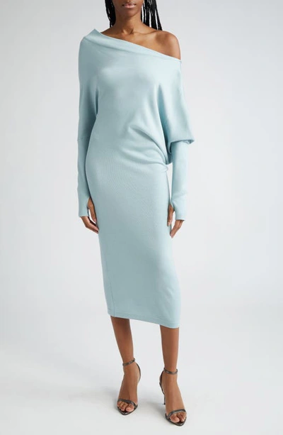 Tom Ford One-shoulder Cashmere And Silk Midi Dress In Pale Blue