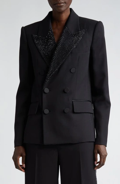 Area Crystal-embellished Wool Blazer Jacket In Black