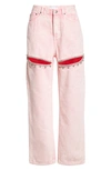 Area Mid-rise Crystal-slit Straight-leg Ankle Jeans In Powder Pink