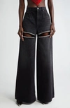 AREA CRYSTAL EMBELLISHED CUTOUT WIDE LEG JEANS