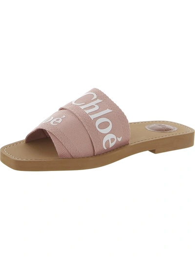 Chloé Woody Logo-print Canvas Slides In Lilac