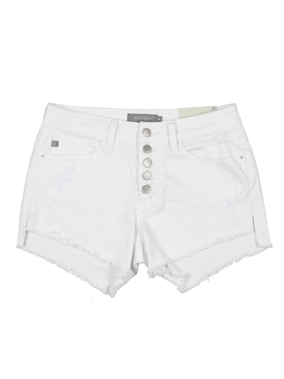 Just Usa Womens Button Front Frayed Hem Denim Shorts In White