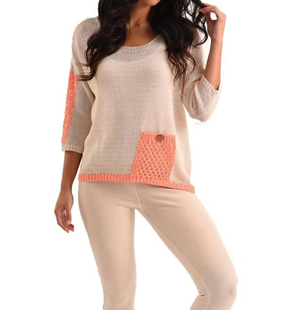 French Kyss Sadie Pocket Crochet Top In Beige