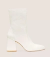 STUART WEITZMAN FLAREBLOCK 85 STRETCH BOOTIE IN CREAM LEATHER