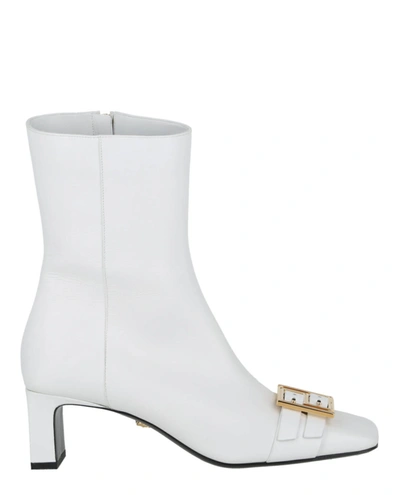 Versace Meander Leather Ankle Boots In White