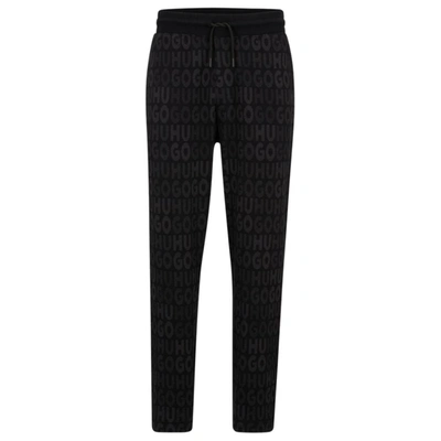 Hugo Cotton Tracksuit Bottoms With Drawstring Waist And Monogram Jacquard In Grey