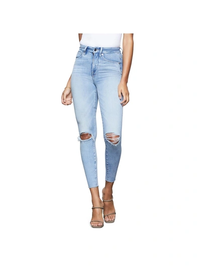 Good American Plus Womens Light Wash Distressed Cropped Jeans In Blue
