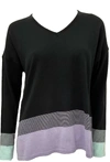 French Kyss Women's Ombre 3/4 V-neck Top In Black/lilac/mist In Multi