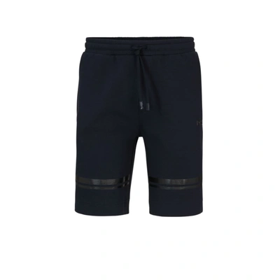 Hugo Boss Relaxed-fit Cotton Shorts With Mirror-effect Stripes In Dark Blue