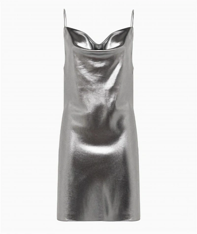 Rotate Birger Christensen Metallic Draped Mini Slip Dress In Silver