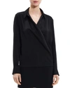 Theory Black Blouse With Peak Revers And Crossover Neck In Black