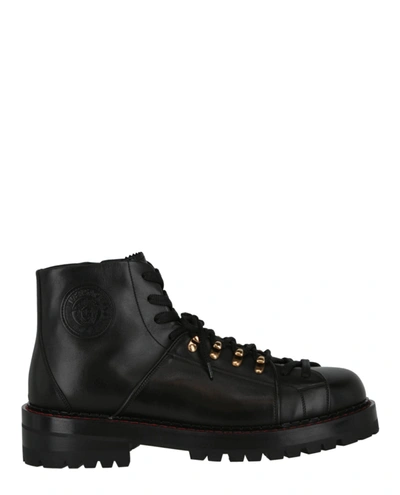 Versace Medusa Leather Ankle Boots In Black