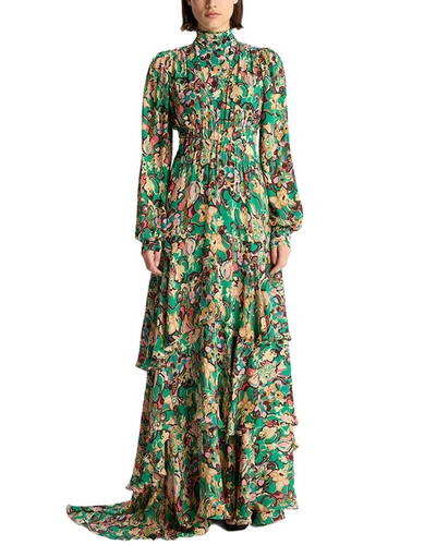 A.l.c Bell Floral Long-sleeve Silk Maxi Dress In Green