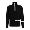 Hugo Boss Cotton-blend Zip-neck Sweatshirt With Logo Stripe In Black