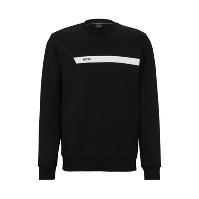 Hugo Boss Cotton-blend Sweatshirt With Graphic Logo Stripe In Black