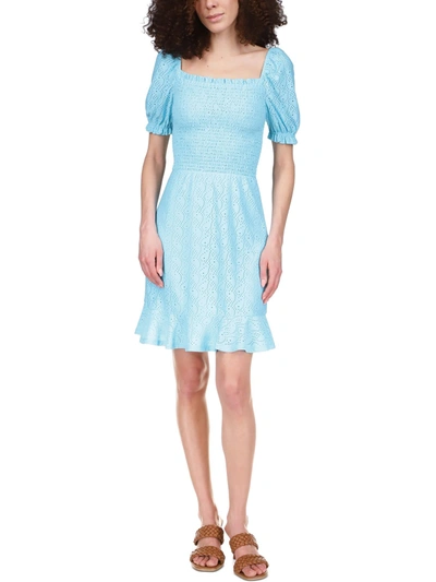 Michael Michael Kors Womens Eyelet Short Mini Dress In Blue