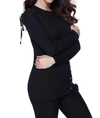 French Kyss Sasha Tie Up Shoulder Pullover In Black In Black