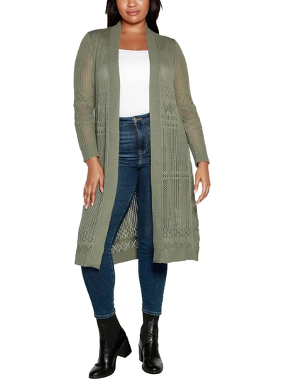 Belldini Plus Size Pointelle-stitch Duster Cardigan In Olive Gray
