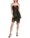 Allsaints Womens Black Eldia Lace-trim Asymmetric-hem Silk-blend Mini Dress In Black