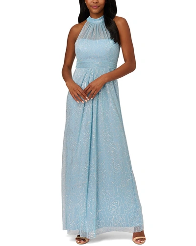 Adrianna Papell Women's Floral Metallic Stencil Halter Gown In Blue