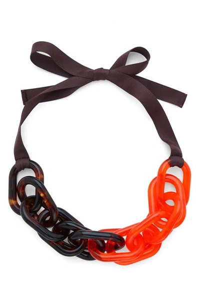 Cos Oversized-link Grosgrain Ribbon Necklace In Orange Medium