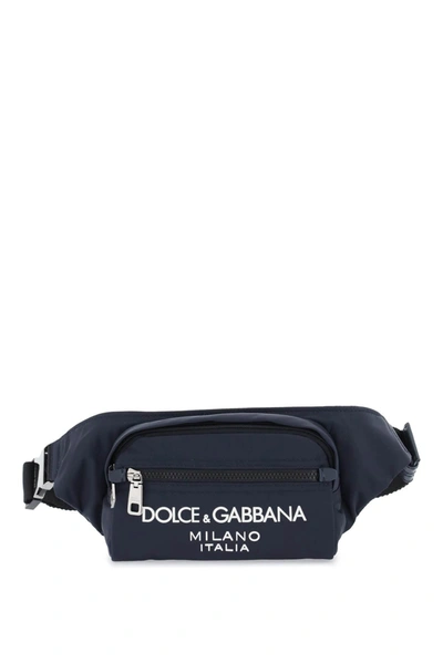 Dolce & Gabbana Nylon Beltpack Bag With Logo Men In Blue