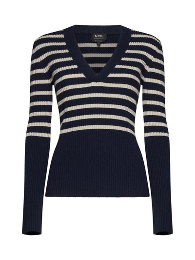 Apc Sweater In Dark Navy/ecru