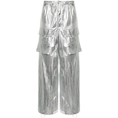 Mm6 Maison Margiela Drawstring-fastening Metallic Trousers In Silver