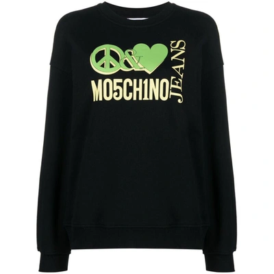 Moschino Jeans Logo-print Cotton Sweatshirt In Black