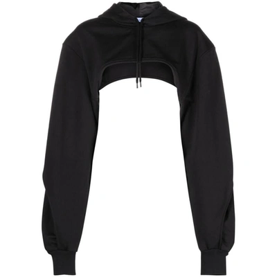 Mugler Hooded Cropped Cotton Sweatshirt In Black