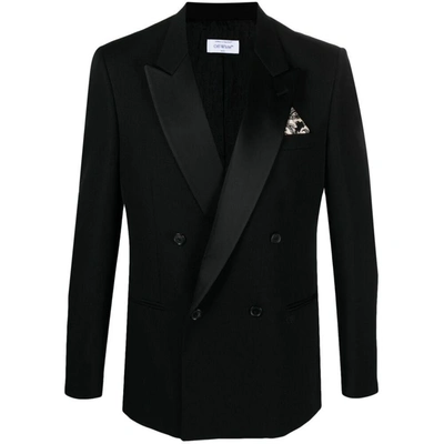 Off-white Satin-lined Virgin-wool Tuxedo Jacket In Black