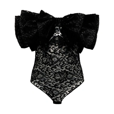 Rotate Birger Christensen Rotate Lace Bow Bodysuit In Black