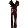 Rotate Birger Christensen Ruffled-detailing Sequined Jumpsuit In Purple